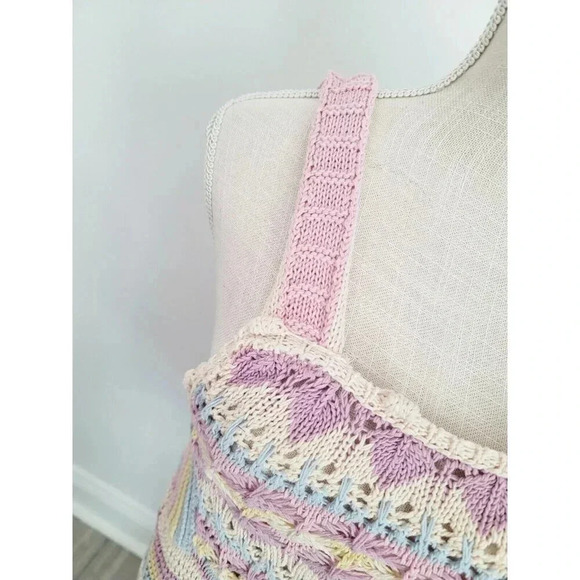 Zara Pastel Rainbow Crochet Knit Sleeveless Y2K 90s Crop Top Tank Cami M - Picture 4 of 9